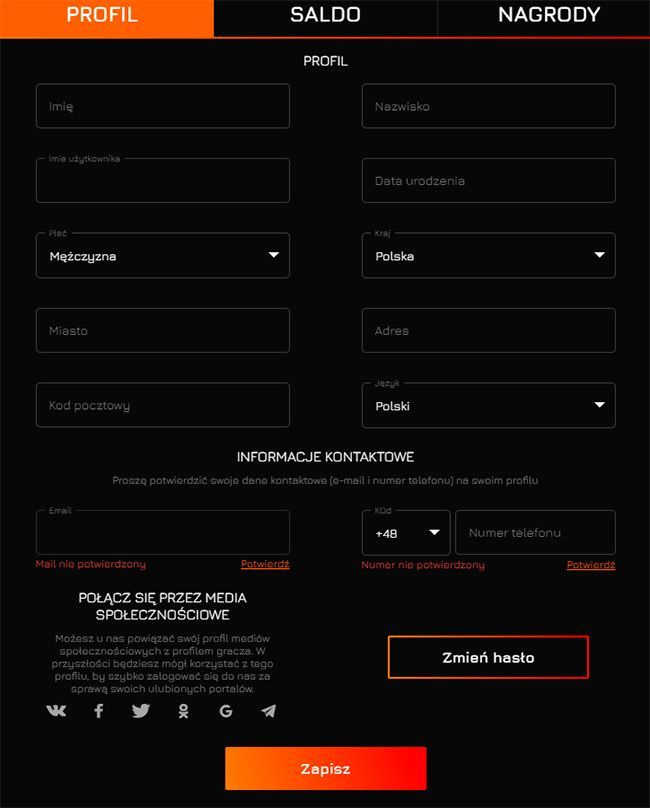 Wypełnianie profilu danymi osobowymi