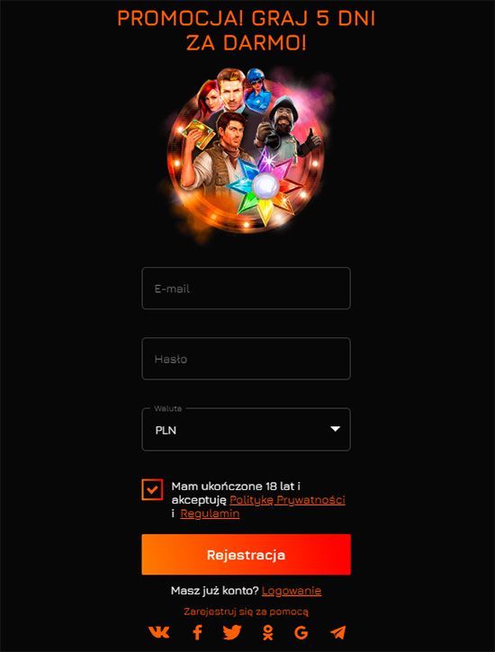 Formularz rejestracyjny w Fortune Clock Casino