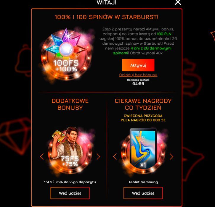 Pakiet startowy w Fortune Clock Casino
