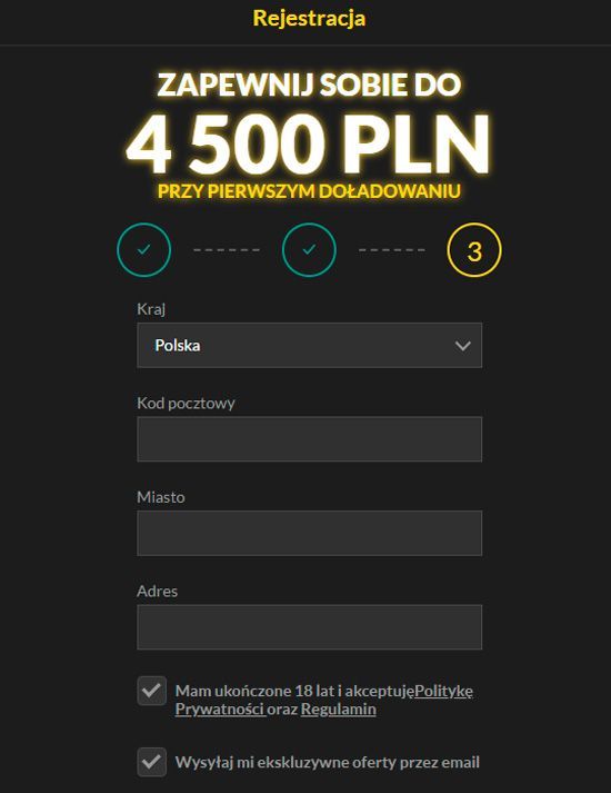 Formularz rejestracyjny w Loki Casino - etap 3 Jak zarejestrować się w kasynie Loki?