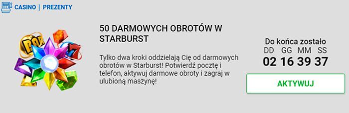 Aktywacja darmowych zakręceń do automatu Starburst Pakiet darmowych obrotów w Slottica Casino