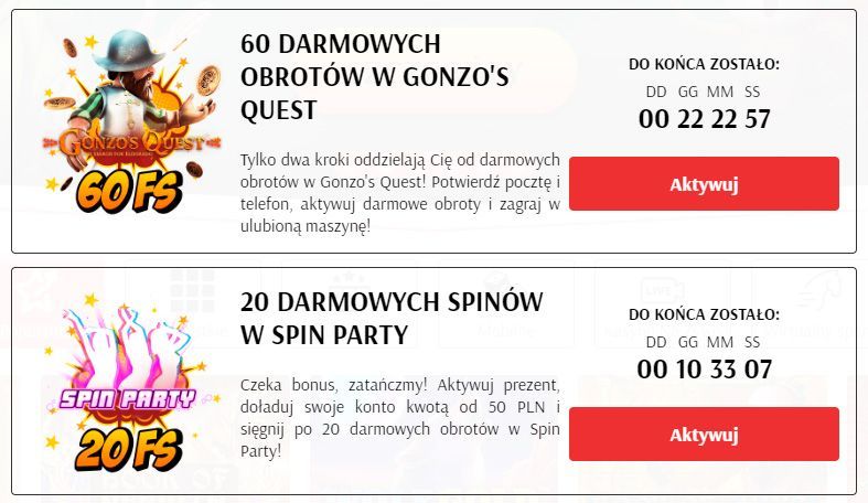 Pakiet darmowych obrotów w Super Cat Casino Aktywacja pakietu darmowych obrotów do Gonzo's Quest